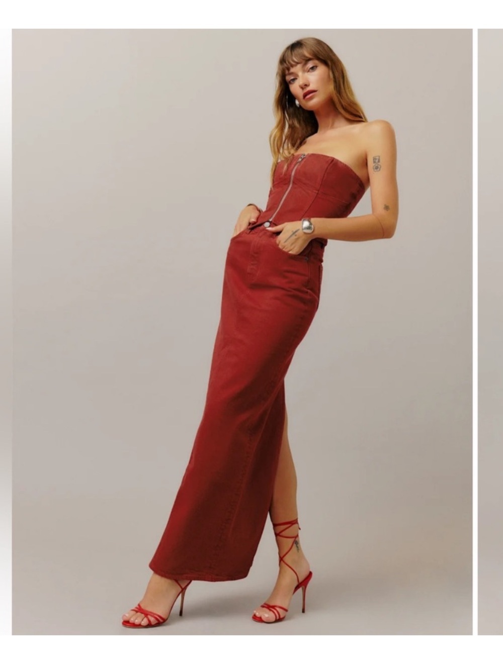 Reformation Red Daria Ultra High Rise Maxi Skirt